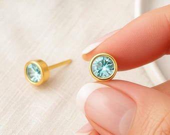 Gold Plated Sterling Silver March Birthstone Stud Earrings – 7mm