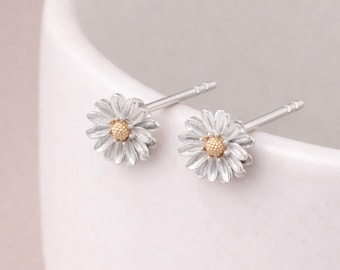 Sterling Silver And Gold Plated Aster Stud Earrings – 8mm