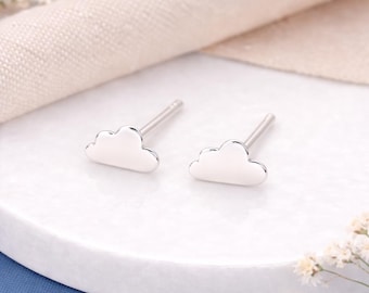 Sterling Silver Cloud Stud Earrings: Minimalist Weather Jewelry