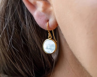 18ct Gold Plated Mother Of Pearl Drop Earrings