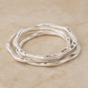 Wave Edge Triple Bangle Set with Sterling Silver Plating
