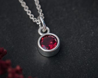 Personalised Sterling Silver July Ruby Birthstone Necklace