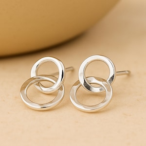 Sterling Silver Moving Linked Hoop Earrings