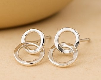 Sterling Silver Moving Linked Hoop Earrings