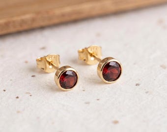 July Ruby Birthstone Stud Earrings in Gold Plated Sterling Silver