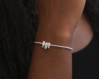 Silver Plated Adjustable Snake Chain Crystal Square Rings Charm Bracelet