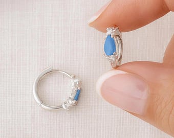 Sterling Silver Turquoise Huggie Hoop Earrings – 10mm