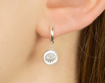 Sterling Silver Evil Eye Huggie Hoop Earrings