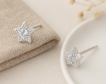 Micro Star Stud Earrings • Sterling Silver Celestial Earrings • 4mm Sparkle Stars • Lightweight Dainty Jewellery • Gift for Her •