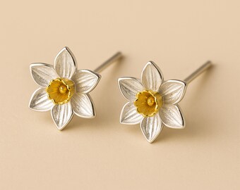 Sterling Silver Daffodil Stud Earrings