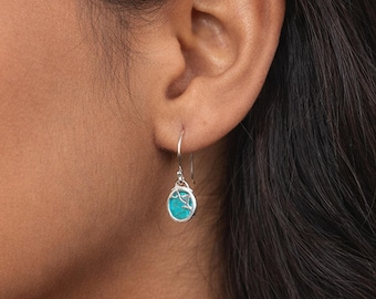 Sterling Silver Turquoise Flower Drop Earrings – 9mm