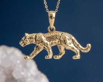 Personalised Solid Leopard Pendant Necklace In Gold Plated Sterling Silver