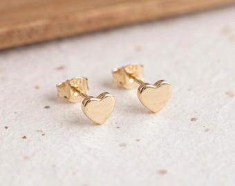 Personalised Tiny Heart Stud Earrings In Solid 9ct Gold