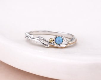 Molten Sterling Silver and Opal Engagement Ring