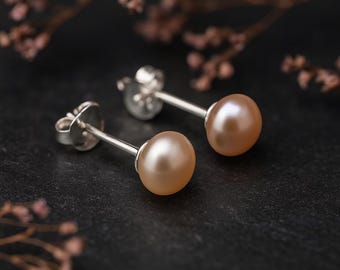 Sterling Silver Pale Pink Freshwater Pearl Stud Earrings