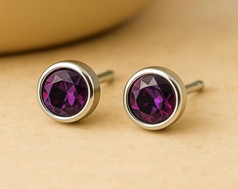 Sterling Silver February Amethyst Birthstone Stud Earrings