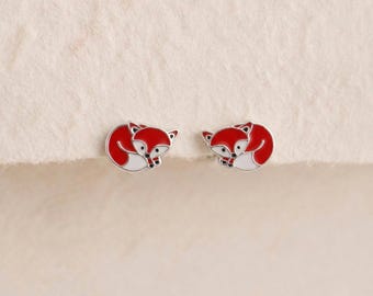 Personalised Fox Stud Earrings in Sterling Silver