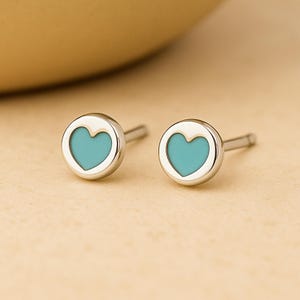 Sterling Silber Türkis Herz Ohrstecker
