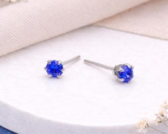 Sterling Silver Sapphire Micro Stud Earrings – 3mm