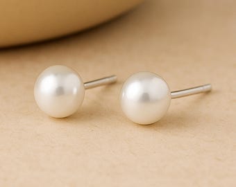 Sterling Silver White Freshwater Pearl Stud Earrings