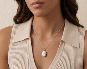 Personalised Small Engraved Oval Photo Locket Necklace In Sterling Silver