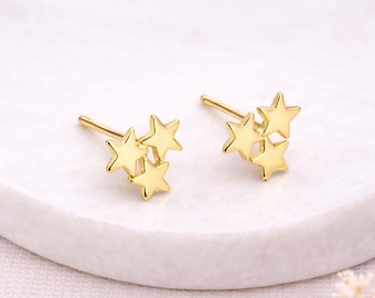 Gold Plated Sterling Silver Galaxy Star Stud Earrings – 8mm