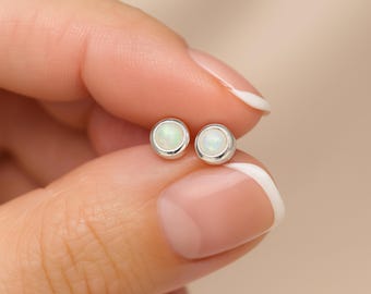 Sterling Silver White Opal Mini Stud Earrings