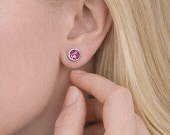 Sterling Silver October Tourmaline Birthstone Stud Earrings – 7mm