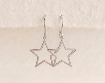 Large Star Drop Earrings in Sterling Silver