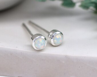 Mini Sterling Silver White Opal Stud Earrings