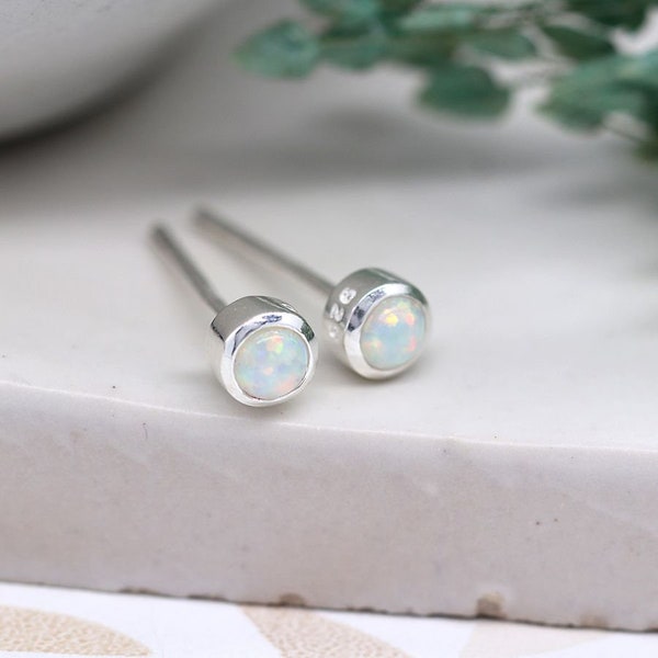 Mini Sterling Silver White Opal Stud Earrings