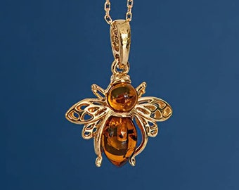 18ct Gold Plated Baltic Amber Bee Necklace