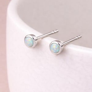 Sterling Silver White Opal Micro Stud Earrings – 4mm