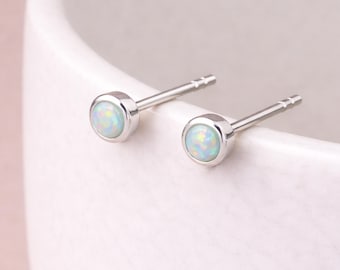 Sterling Silver White Opal Micro Stud Earrings – 4mm