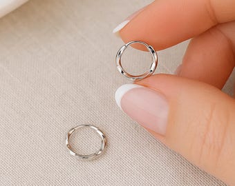 Sterling Silver Small Twisted Sleeper Hoop Earrings, 13mm