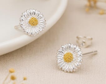 Sterling Silver Golden Sunflower Stud Earrings