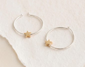 Large Star Hoop Earrings with Sterling Silver and Gold Plating