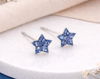 Sterling Silver Blue Star Stud Earrings – 5mm