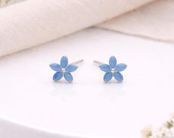 Sterling Silver Blue Forget Me Not Micro Stud Earrings – 4mm