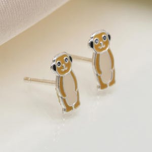 Brincos de prata esterlina para meninas com pingente de suricato