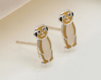 Girls Sterling Silver Meerkat Stud Earrings