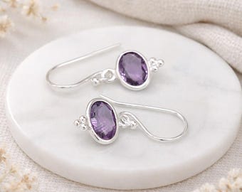 Sterling Silver Amethyst Drop Earrings – 10mm X 8mm