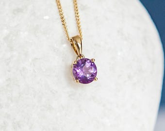 Personalised Solid 9ct Gold February Amethyst Birthstone Necklace