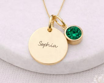 Personalised Gold Plated Sterling Silver May Birthstone Emerald Pendant Necklace
