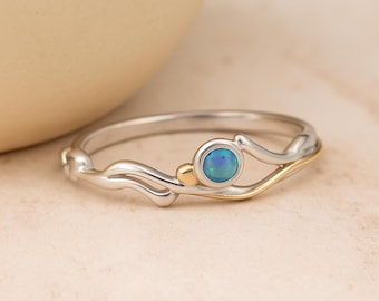 Molten Sterling Silver Blue Opal Solitaire Ring
