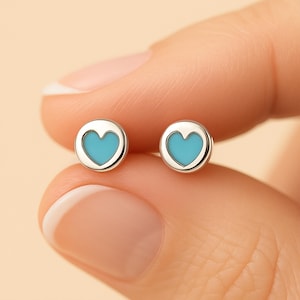 Sterling Silver Turquoise Heart Stud Earrings