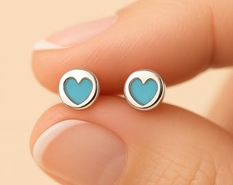 Sterling Silver Turquoise Heart Stud Earrings