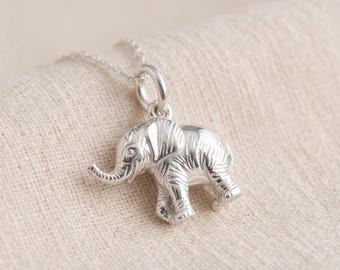 Small Personalised Solid Baby Elephant Pendant Necklace in Sterling Silver