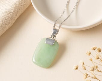 Green Jade Pendant • Natural Jade Necklace • Sterling Silver Gemstone Pendant • Personalised Birthstone Gift for Her