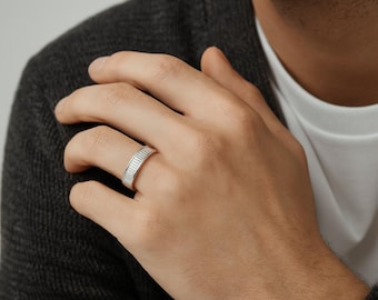 Personalised Mens Sterling Silver Ridged Spinning Ring